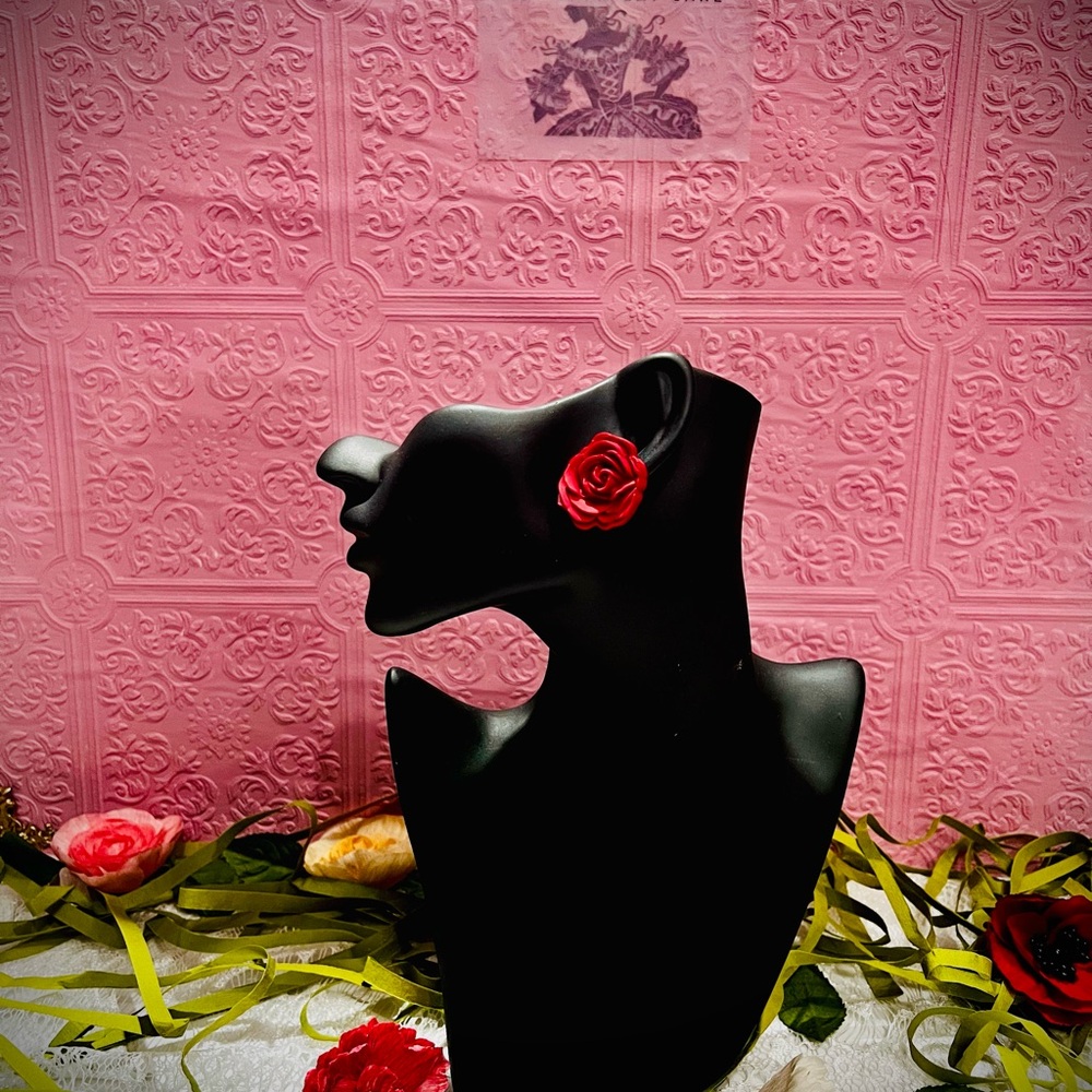 Vibrant Red Rose Jewelry Earrings